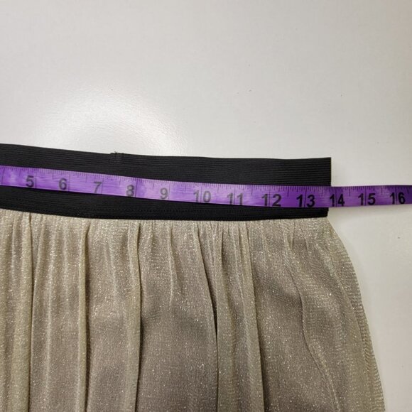 SHIMMERING elastic waist flare pleated long beige sheer skirt size L - Picture 9 of 11